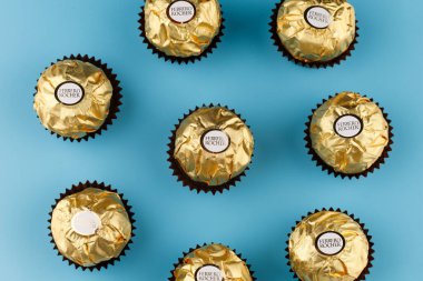 LVIV, UKRAINE - May 13, 2021: Ferrero Rocher chocolates and sweets