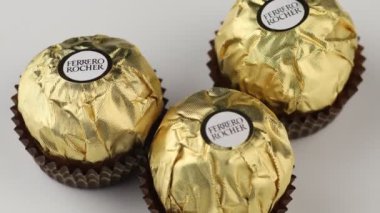 LVIV, UKRAINE - May 13, 2021: Ferrero Rocher chocolates and sweets