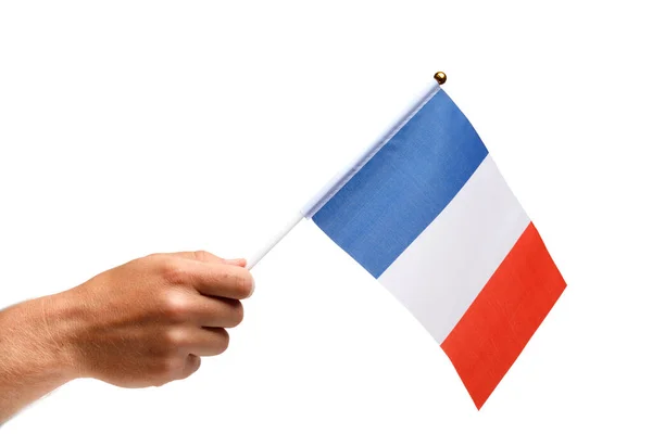 Σημαία Της Γαλλίας Μικρή Στο Χέρι Απομόνωση — Φωτογραφία Αρχείου