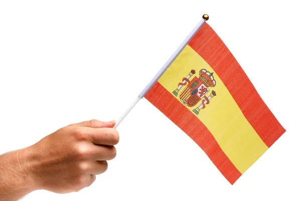 Bandeira Espanha Pequeno Mão Isolado — Fotografia de Stock