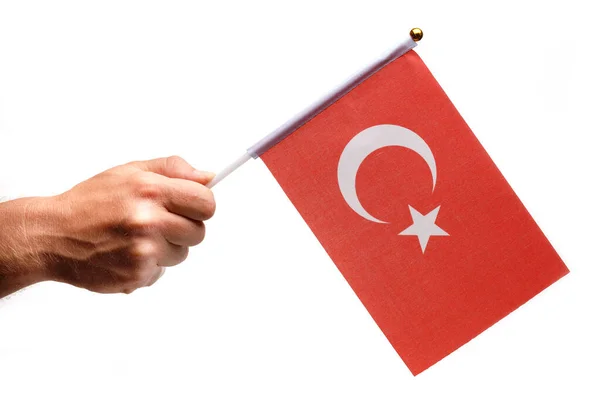 Bandeira Turquia Pequena Mão Isolada — Fotografia de Stock