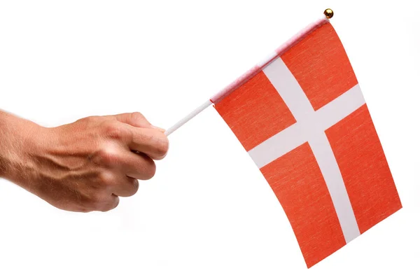 Danmark Flagga Liten Handen Isolat — Stockfoto