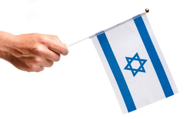 Israel Flagga Liten Handen Isolat — Stockfoto