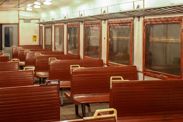 Carro Trem Vazio Assentos Sem Passageiros — Fotografia de Stock