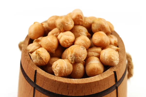 Chickpeas Barrel White Background Close — Stock Photo, Image