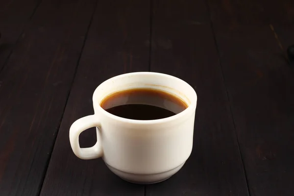 Café Una Taza Lugar Fondo Madera Oscura Para Espacio Texto —  Fotos de Stock