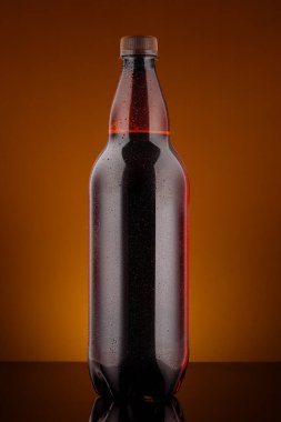 Güzel bir arka planda plastik bira şişesi.
