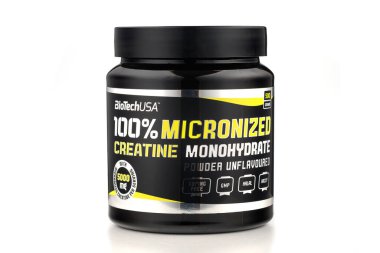 LVIV, UKRAINE - 13 Temmuz 2021: Mikronize creatine monohydrate BiotechUSA