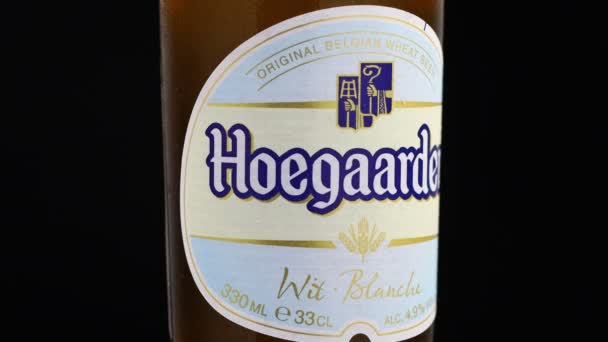 Lviv Ukraine 2021年7月13日 ベルギー産小麦ビールをグラスボトルに入れる — ストック動画