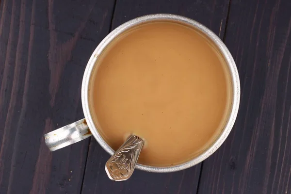 Café Avec Lait Dans Vieille Tasse — Photo