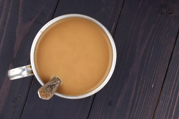 Caffè Con Latte Nel Vecchio Posto Tazza Spazio Testo Far — Foto Stock