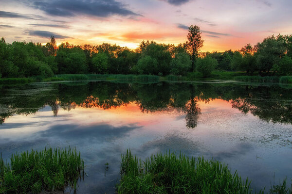 Beautiful lake and landscape during the sunset