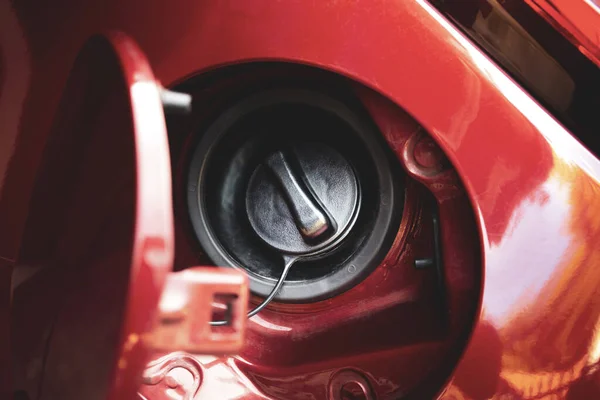 Fuel Tank Door Open Fuel Tank Cap Closed Red Car — 스톡 사진