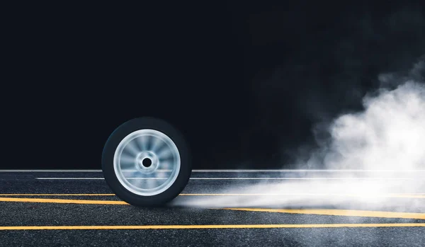 Car Wheel Burn Rubber Spin Circle Motion Asphalt Road White — Stock Photo, Image