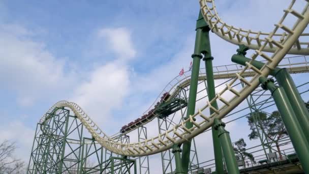 Visitors Enjoying Ride Rollercoaster — Stock Video
