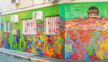 Recoleta, Buenos Aires, Arjantin 'de sanatsal olarak boyanmış duvar - 23 Ocak 2019