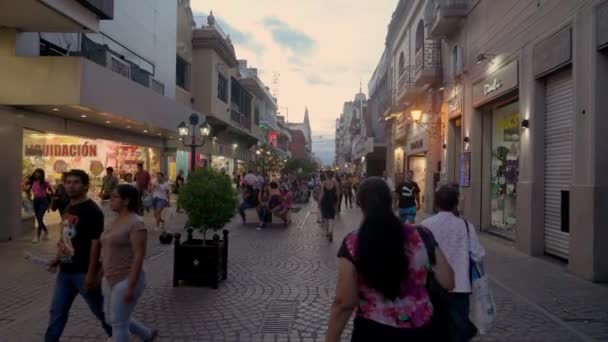 Сальта Аргентина Февраля 2019 Года Туристы Местные Жители Наслаждаются Уличной — стоковое видео