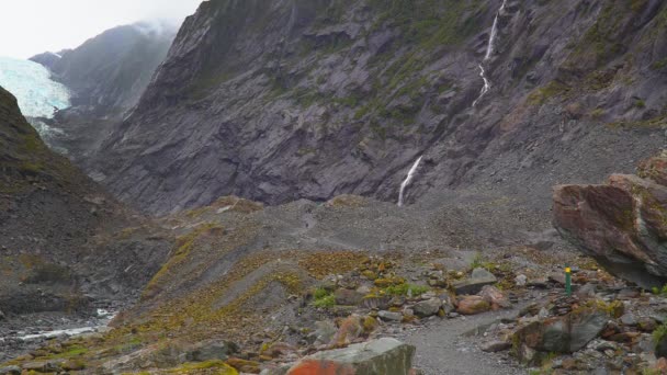 Franz Josef Gletscher Neuseeland November 2016 Tourist Auf Dem Weg — Stockvideo