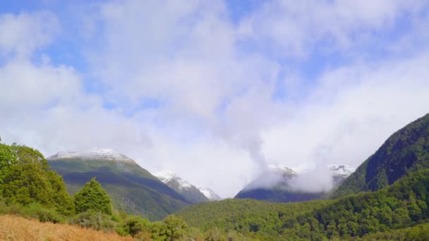 Neve Cobriu Montanhas Ilha Sul Nova Zelândia — Vídeo de Stock