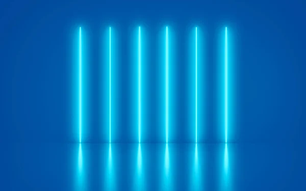 ブルーネオンラインライト形状未来的な抽象的な背景と反射 レーザーショー ナイトクラブインテリアライト 輝くライン 3Dレンダリング — ストック写真