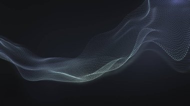 Soyut teknoloji siyah arkaplan, parçacık donanım formu. Şirket, bağlantı ağı konsepti. 3d oluşturma.