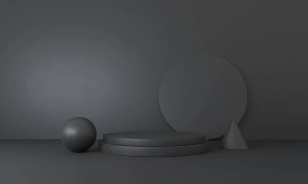 Mock Szene Geometrie Form Podium Für Produktpräsentation Abstrakter Schwarzer Hintergrund — Stockfoto