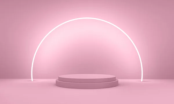 Sevgililer Günü için neon podyum, soyut geometrik tasarım pembe arka plan. 3d oluşturma.