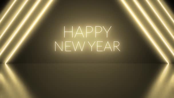 Neon Background Abstract Gold Color Text Happy New Year Light — Stock Video