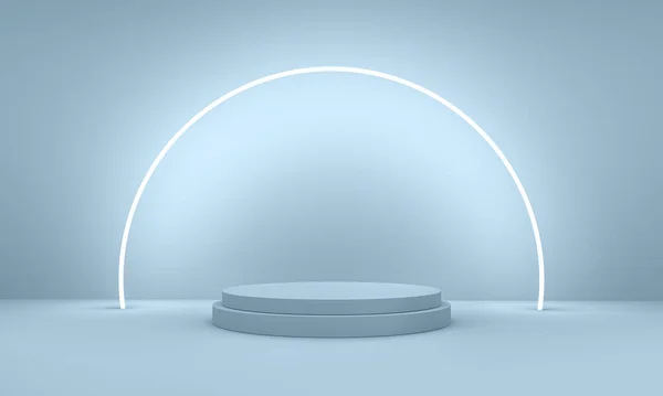 Mockup neon podyum, soyut geometrik tasarım arka plan, mavi arkaplan. 3d oluşturma.