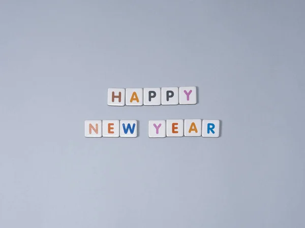 Panoramic Happy New Year Grey Clear Background Flyer Poster Banner — Stock Photo, Image