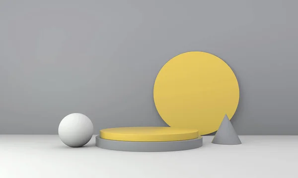 Mock Szene Podium Für Produktpräsentation Abstrakte Geometrie Gelb Und Grau — Stockfoto