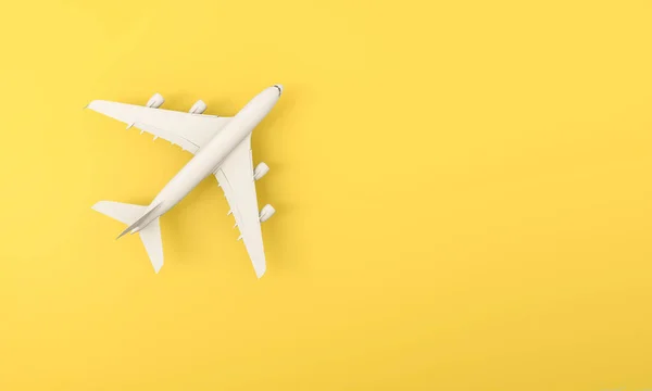 Flat Lay Design Travel Concept Plane Yellow Background Copy Space — Stock Photo, Image