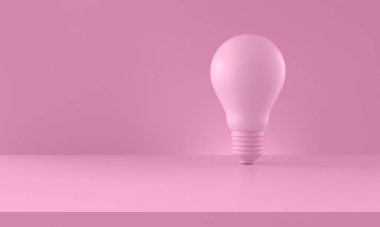 Pembe arka planda ampul. Yaratıcılık ve yenilik kavramı. Kopya uzayı ile yatay bileşim. 3d oluşturma
