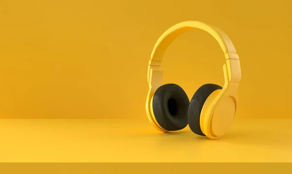 Yellow Headphones Yellow Background Minimalism Party Concept Rendering — Stock Photo, Image