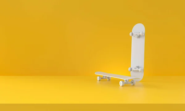 Sarı arka planda beyaz kaykay. 3d oluşturma.