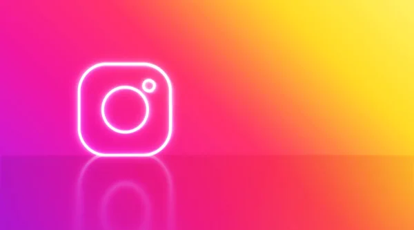 Instagram Logotyp Neon Med Plats För Text Och Grafik Regnbågsbakgrund — Stockfoto