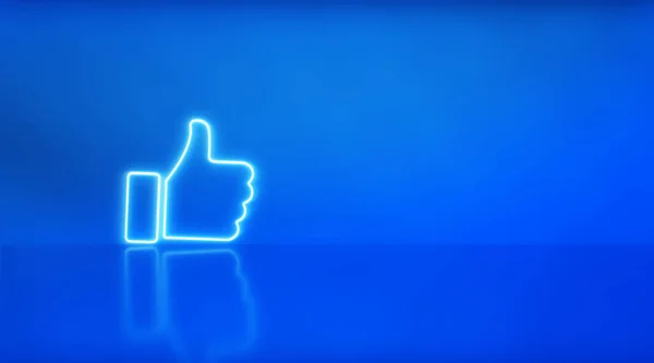 Lubię Neonową Ikonę Niebieskim Tłem Miejscem Tekst Pojęcie Mediów Społecznościowych — Zdjęcie stockowe