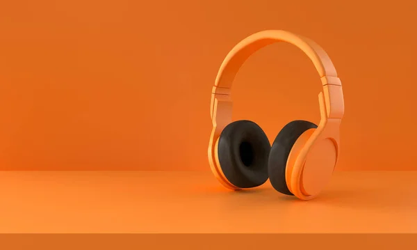 주황색 배경의 주황색 헤드폰 미니멀리즘 렌더링 — 스톡 사진