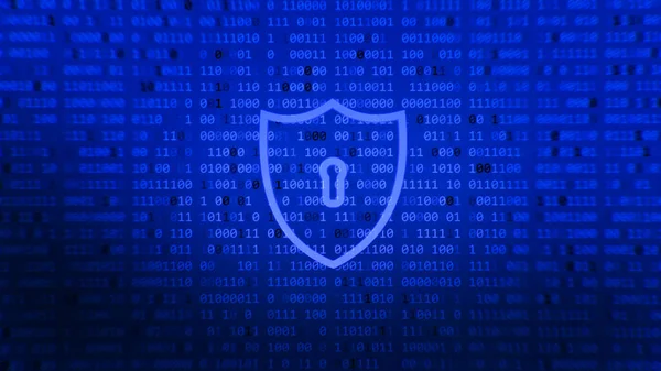 摘要蓝盾伦理与隐私保护技术背景 数据保护和网络安全概念 数字数据上有钥匙孔图标的屏蔽 — 图库照片