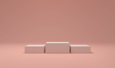 Pembe modern oturma odasındaki podyum. Başarı konsepti. 3d oluşturma.