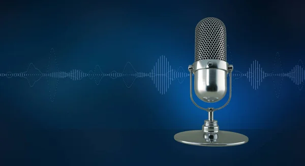 Microphone Sound Wave Blue Background Mic Podcast Live Streaming Concept — Stock Photo, Image