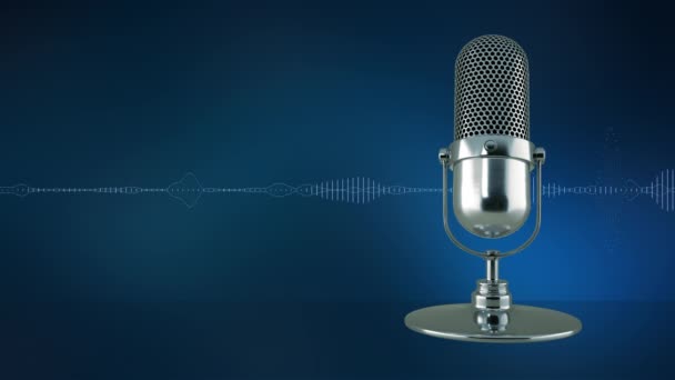 Microphone Onde Sonore Sur Fond Bleu Mic Podcast Live Concept — Video