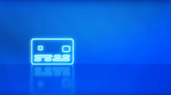 Ikona Karty Kredytowej Neonowego Światła Niebieskim Tle Biznes Płacić Koncepcji — Zdjęcie stockowe