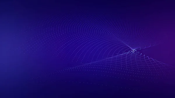 Abstract wave particles on blue purple cyberpunk background. tech data concept.
