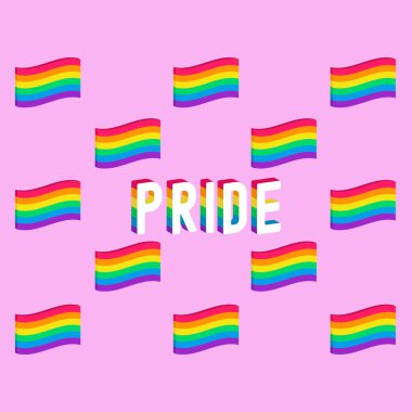 Kalıp Gökkuşağı bayrağı ve metin gururu, izometrik vektör simgesi seti. Çeşitlilik kavramı.