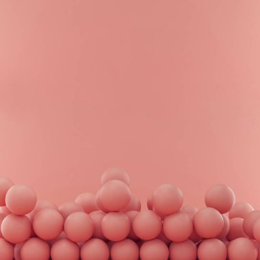 Stüdyo arka planında kırmızı küreler ve metin veya tasarım için boşluk. Minimalist oda konsepti. 3d oluşturma.