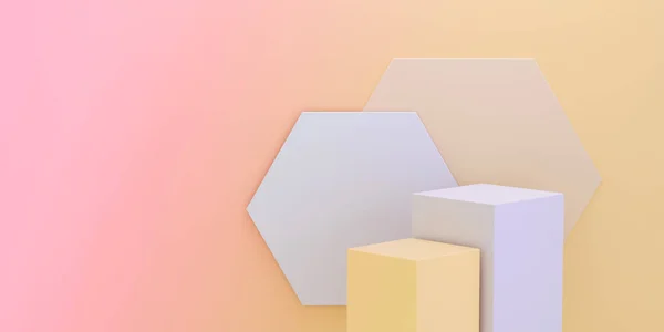 Kubussen Sokkel Voor Product Weergave Grappige Zeshoek Roze Gele Achtergrond — Stockfoto