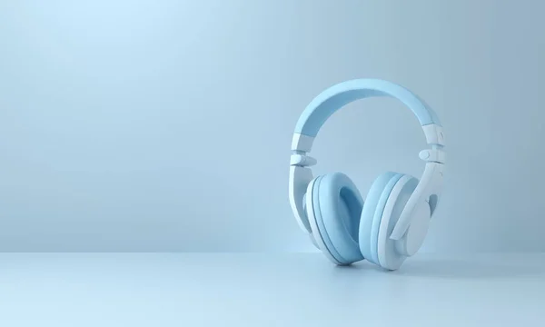 Auriculares Sobre Fondo Azul Concepto Podcast Renderizado — Foto de Stock