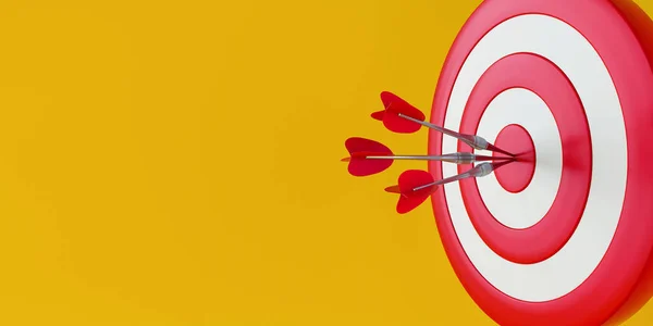 Close Red Dart Hitting Target Yellow Background Marketing Goal Concept — Photo