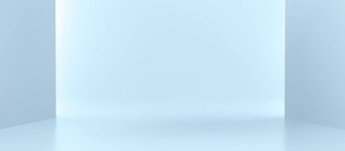 Mavi stüdyo arka planında panoramik beyaz kutu. Ürün sunumu. 3d oluşturma.